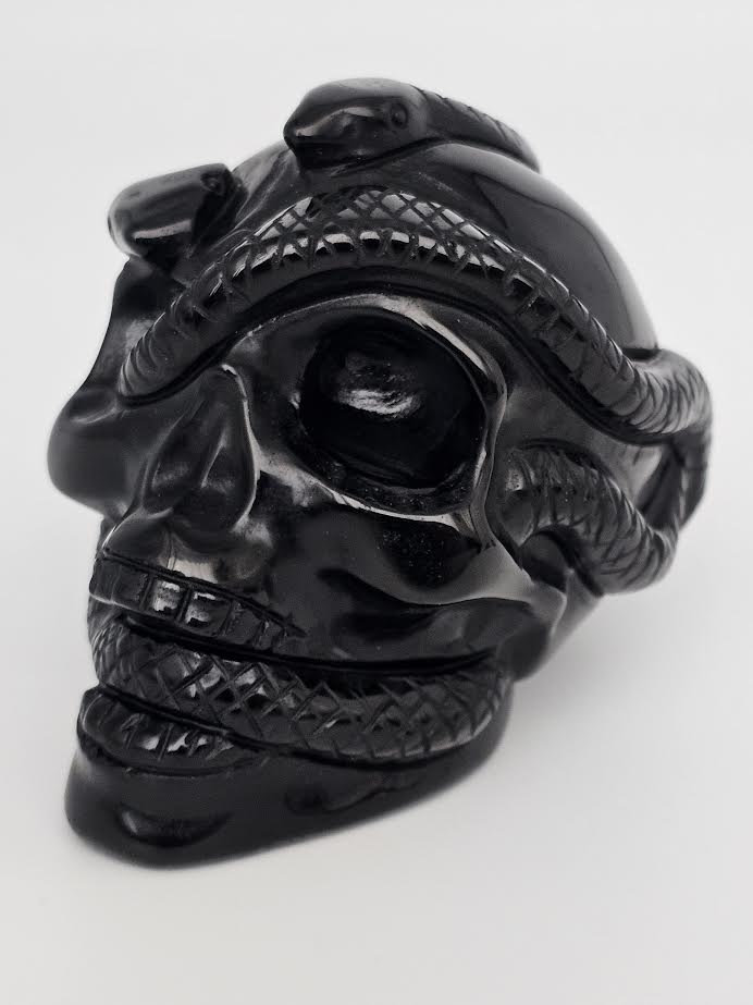 Obsidian Skull with Snake
