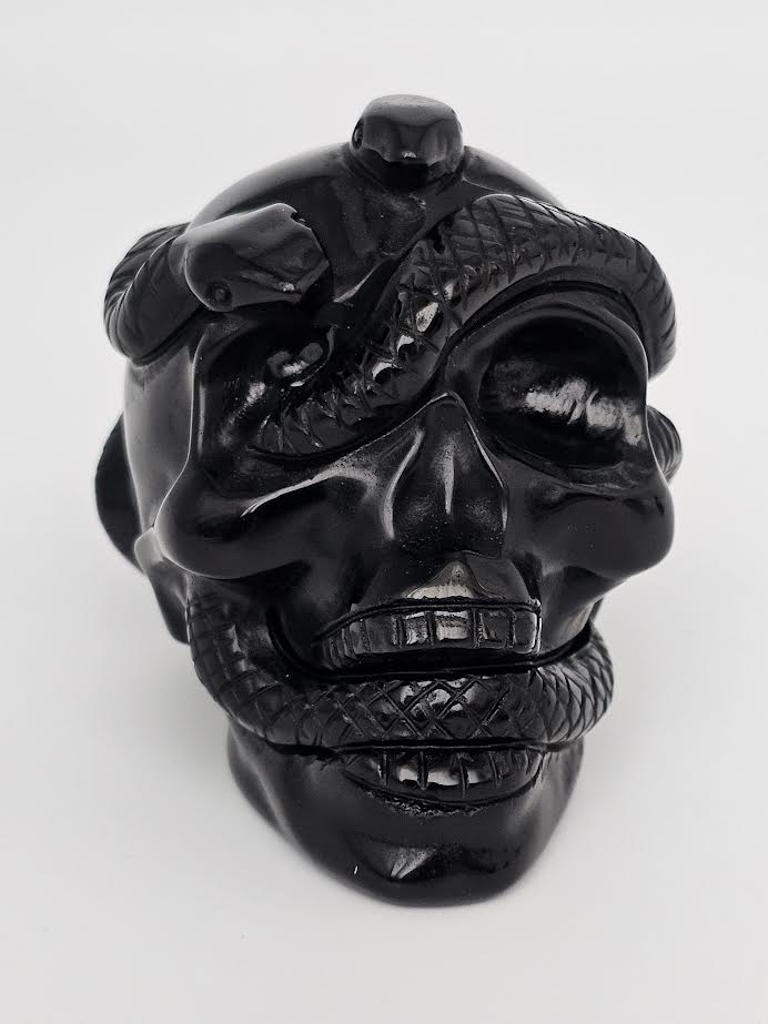 Obsidian Skull with Snake