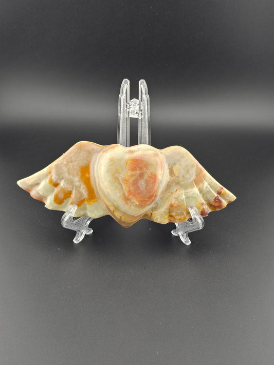 Green Onyx Heart with Wings