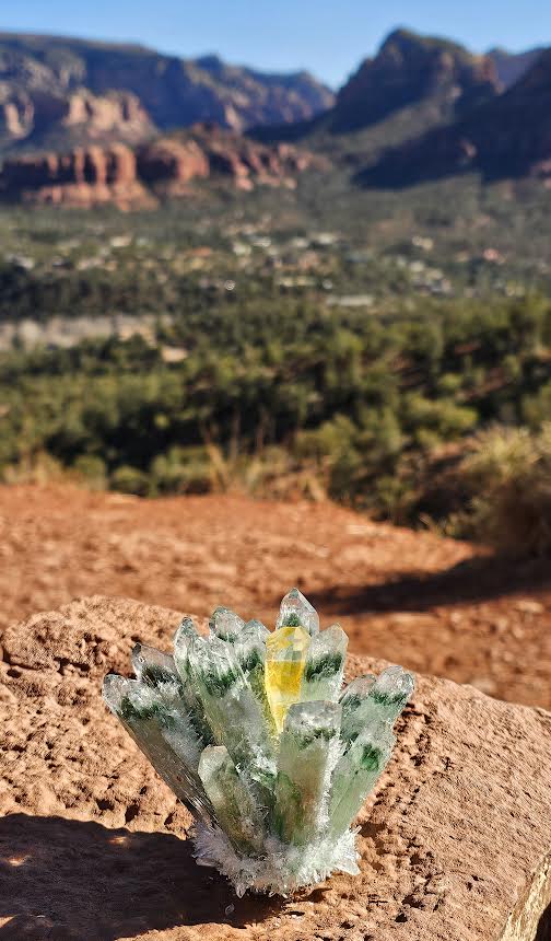 Green Cactus Quartz Crystal Cluster