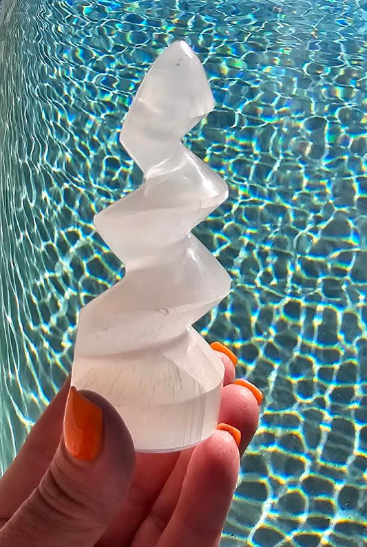 Selenite Spiral Tower - polished