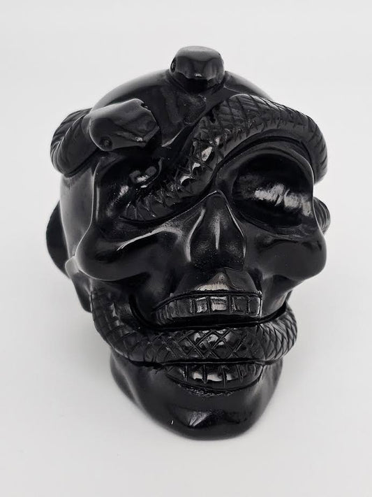 Obsidian Skull with Snake
