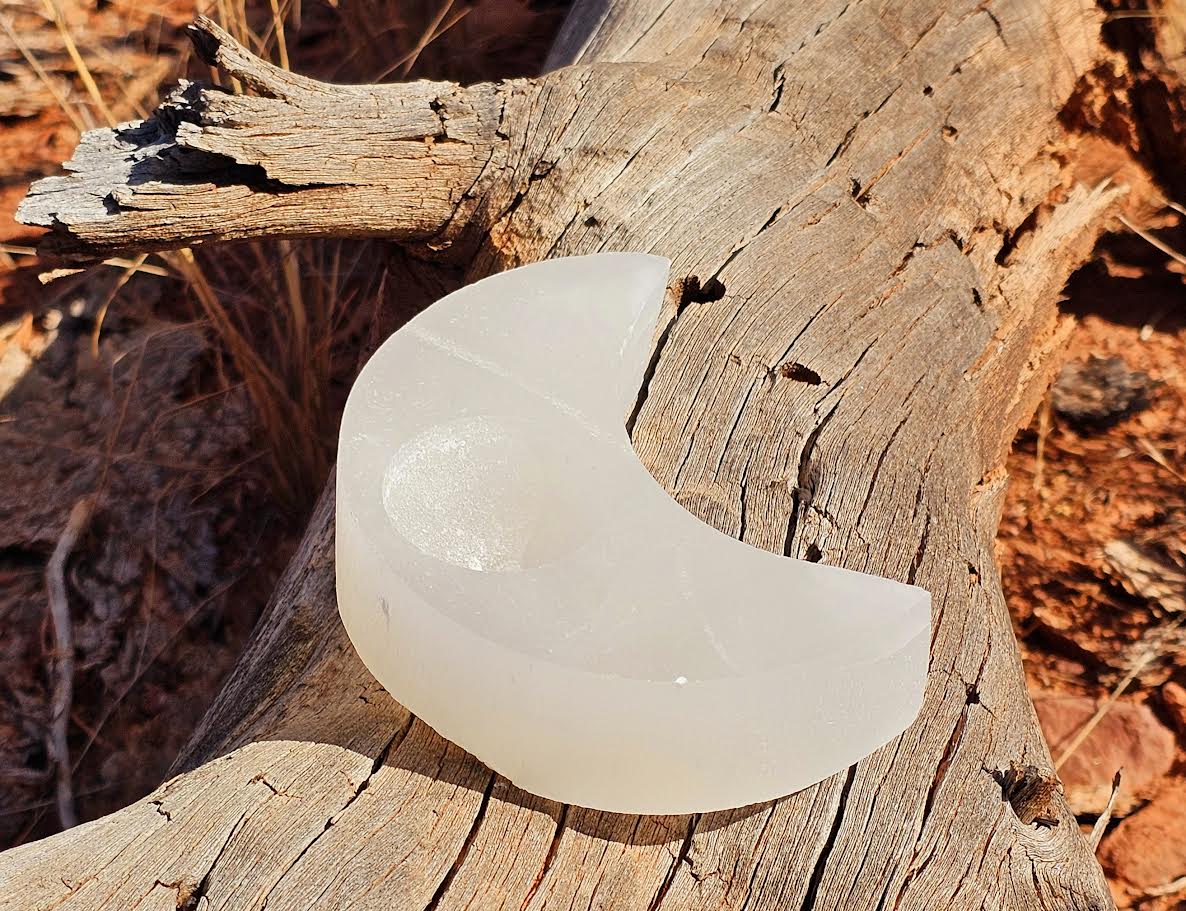 Selenite Crescent Moon Candle Holder