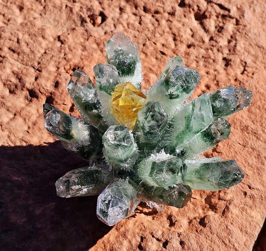 Green Cactus Quartz Crystal Cluster