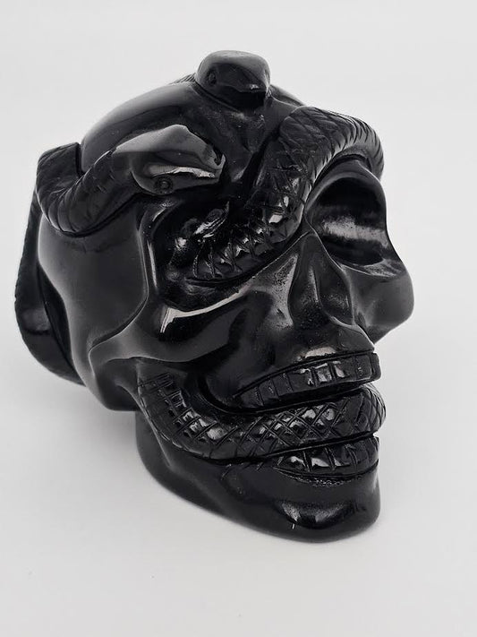 Obsidian Skull with Snake