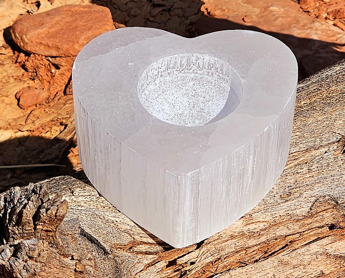 Selenite Heart Candle Holder