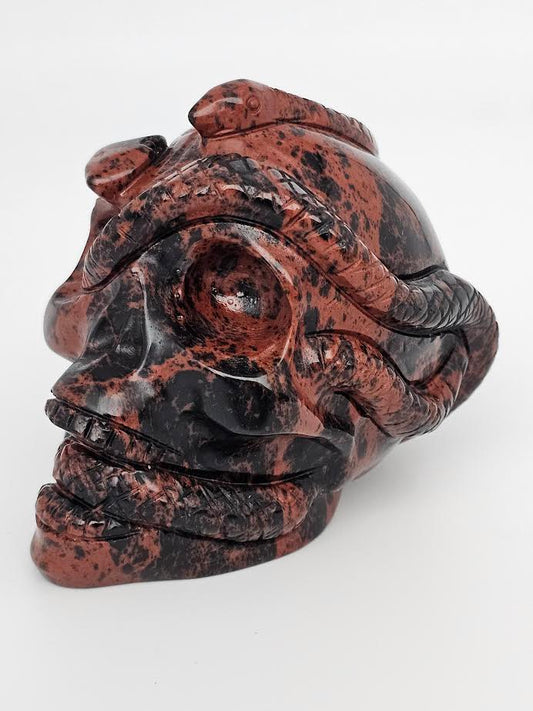 Obsidian Mahogany Skull with Snake